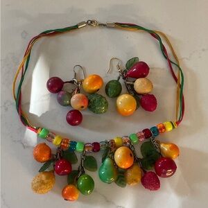1960s Tropical Fruit Enamel Necklace & Earring Set | Vintage Statement Costume